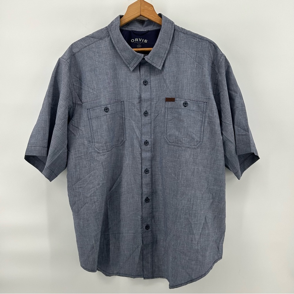 Orvis Shirt Mens 2XL Blue Button Up Casual Travel Lightweight Outdoor
